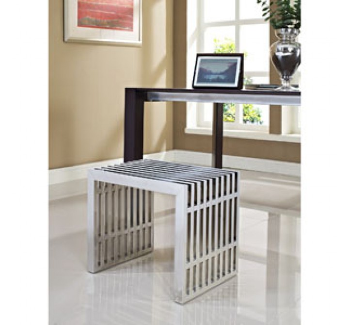 Modway Gridiron Small Bench in Silver