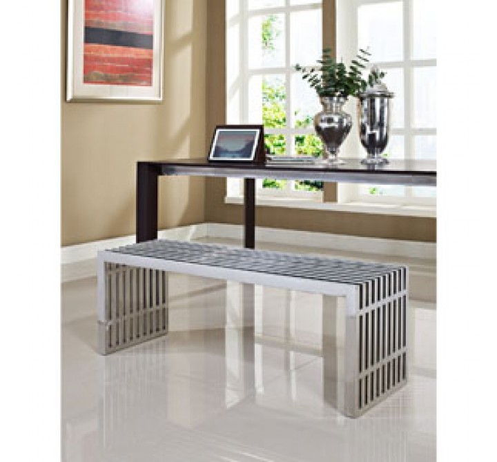 Modway Gridiron Large Bench in Silver