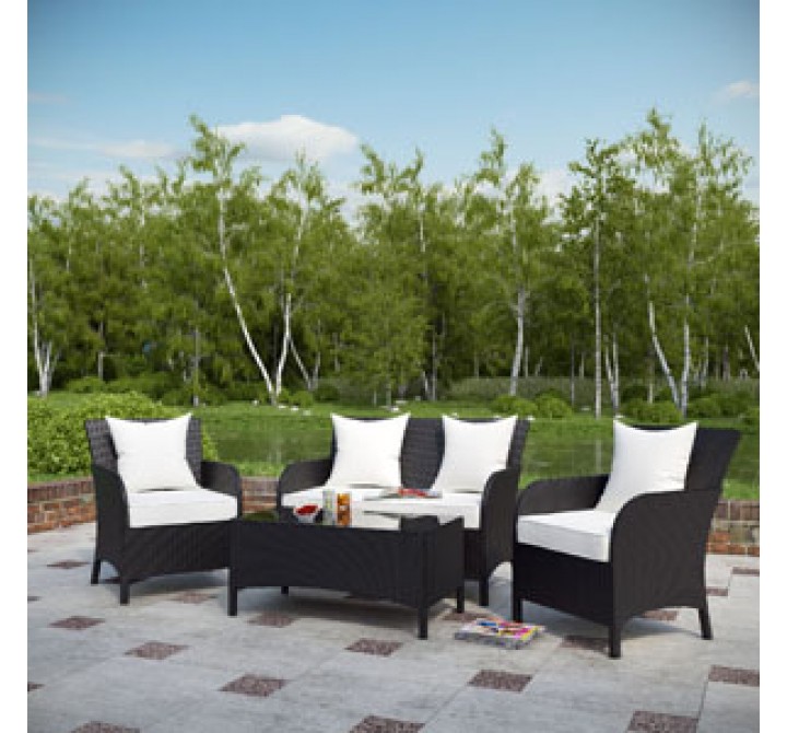Modway Thrive 4 Piece Sofa Set in Espresso White - On SALE!