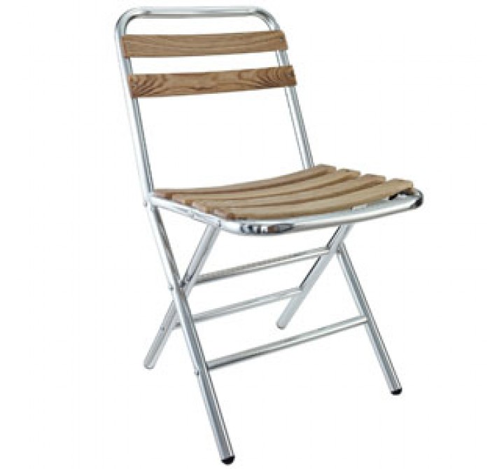 Modway Folderia Wooden Slat Folding Chair in Silver