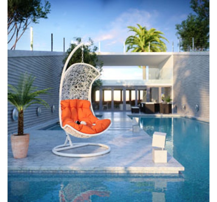 Modway Endow Swing Lounge Chair in White Orange