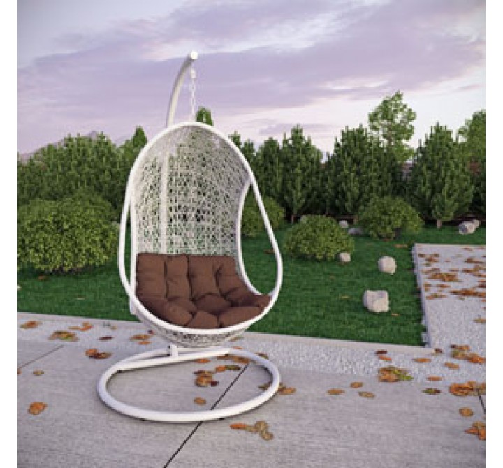 Modway Bestow Swing Lounge Chair in White Brown