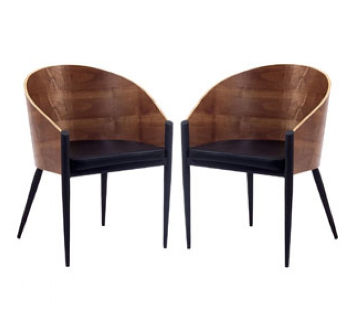 Modway Cooper Dining Chairs Set of 2 in Walnut