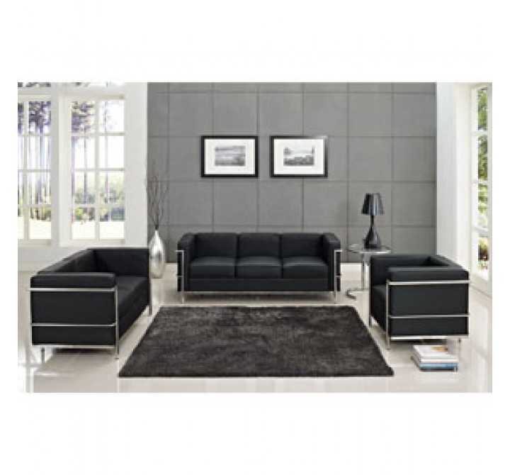 Modway Charles Petite 3 Piece Sofa Set in Black