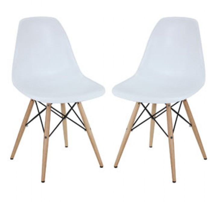 Modway Pyramid Dining Side Chairs Set of 2 in White