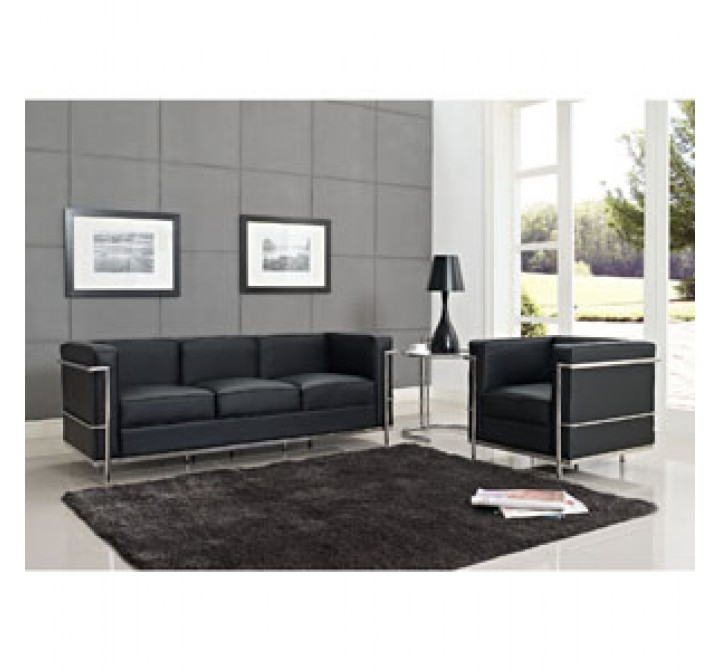 Modway Charles Petite 3 Piece Sofa Set in Black