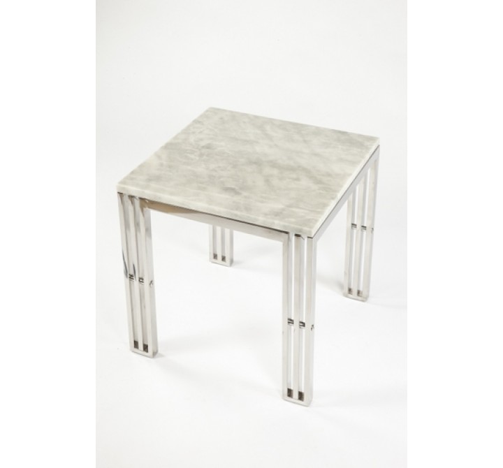 Control Brand End Table With Carrara Marble and Stainless Steel Frame