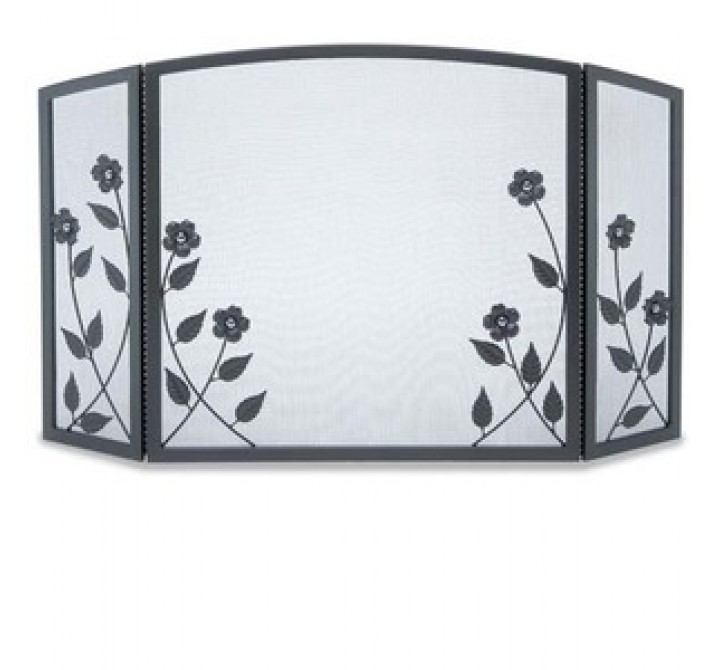 Fireside America Napa Forge 3 Panel Forged Floral Screen - Black