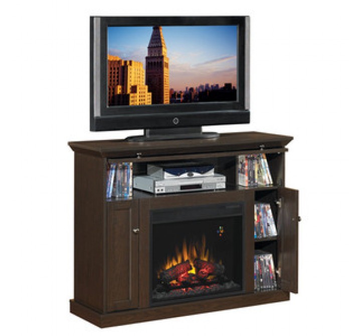 Fireside America Classic Flame 23 Inches Windsor 2 In 1 Media Center with Electric Fireplace - Oak Espresso
