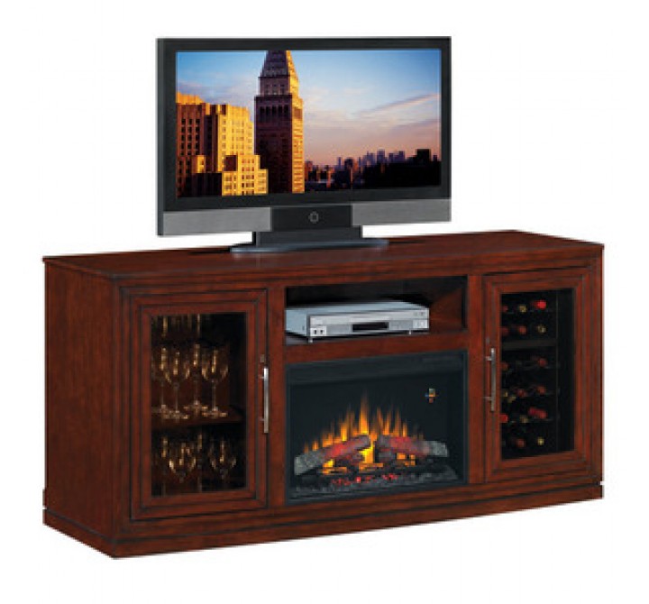 Fireside America Classic Flame 26 Inches Baxter Triple Function Media Console with Electric Fireplace and Wine Cooler - Empire Cherry
