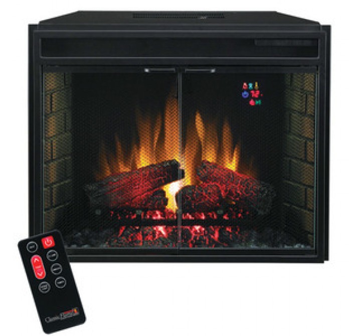 Fireside America Classic Flame 28 Inches Electric Fireplace with Glass Doors and Remote Control