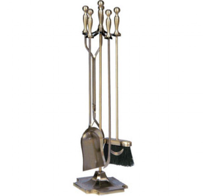 Fireside America UniFlame 5 Piece Ball Tool Set with Pyramid Base - Plated Antique Brass