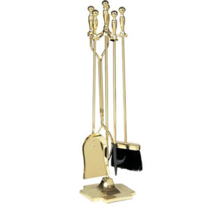 Fireside America UniFlame 5 Piece Ball Tool Set with Pyramid Base - Plated Polished Brass