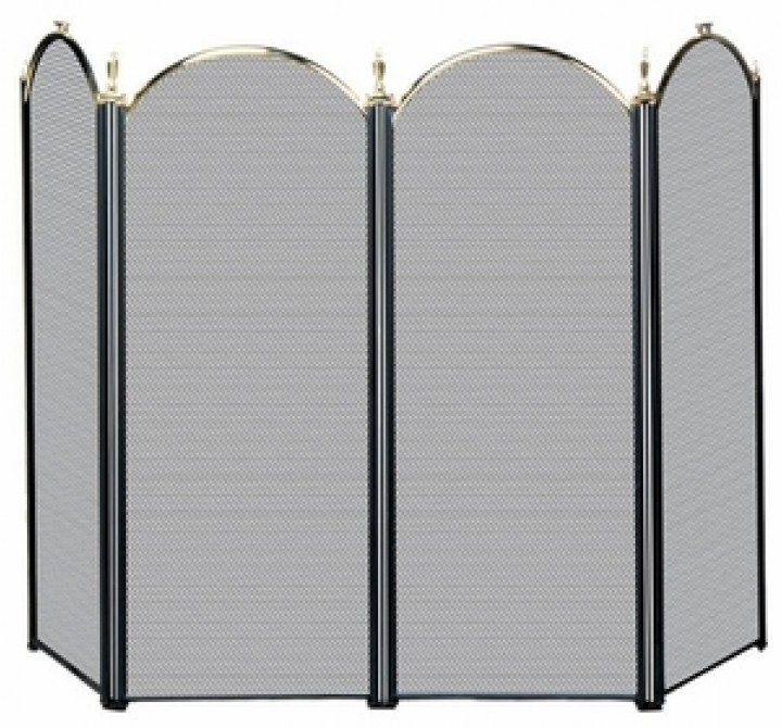 Fireside America Four Panel Arched Screen - Polished Brass / Black