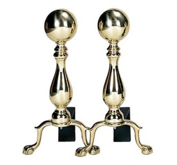 Fireside America UniFlame Ball Andirons with Short Shank-Solid Polished Brass