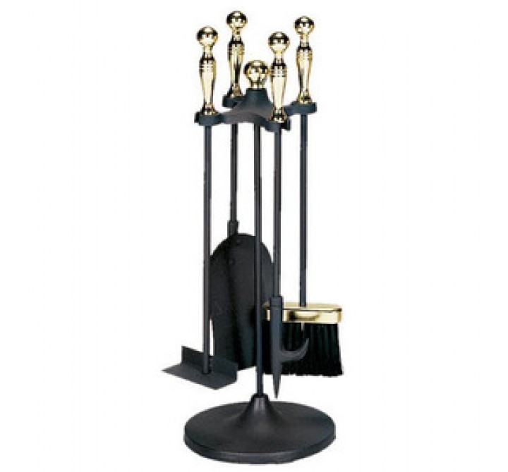 Fireside America UniFlame 5 Piece Polished Brass/Black Stoveset  with Tongs 22"