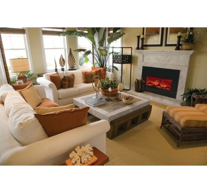 Amantii Large Insert Electric Fireplace w/ Black Glass Surround