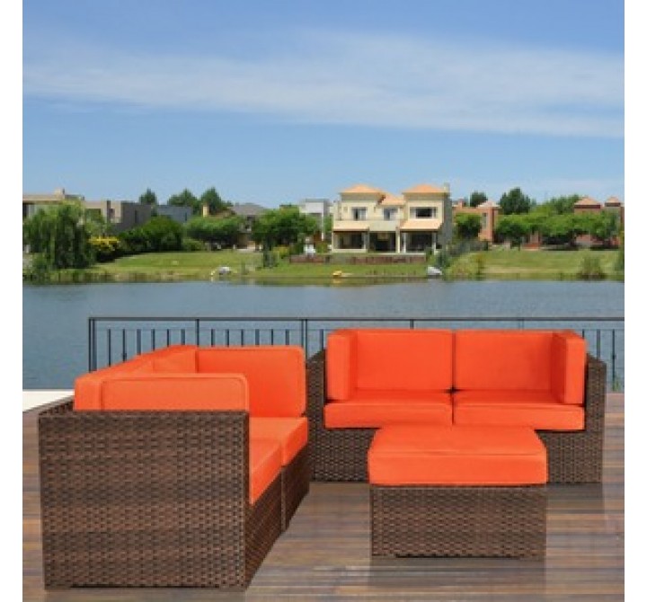 International Home Miami Atlantic Nice Sectional Five Piece Set in Orange