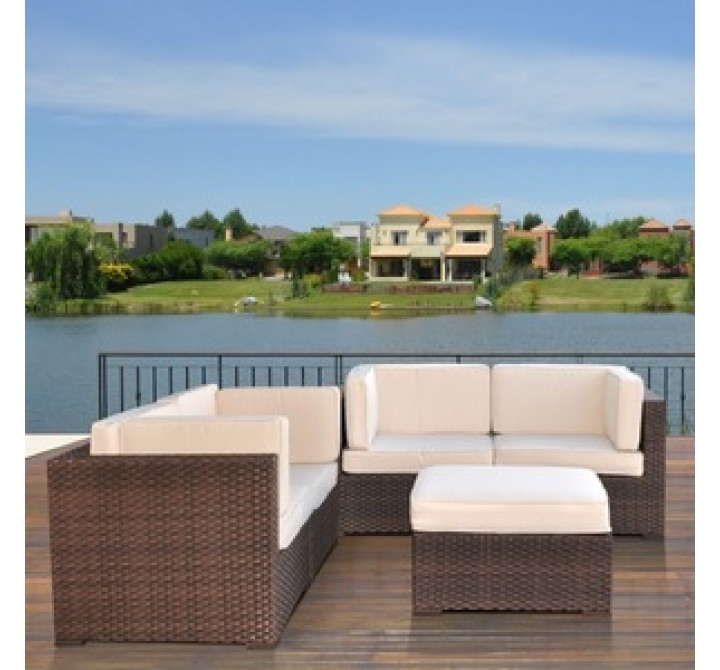 International Home Miami Atlantic Nice Sectional Five Piece Set in Off-White