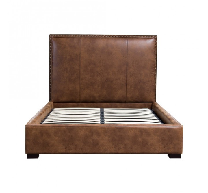 Diamond Sofa Joyce California King Bed in Brown Bomber Blended Leather with Nail Head Accents