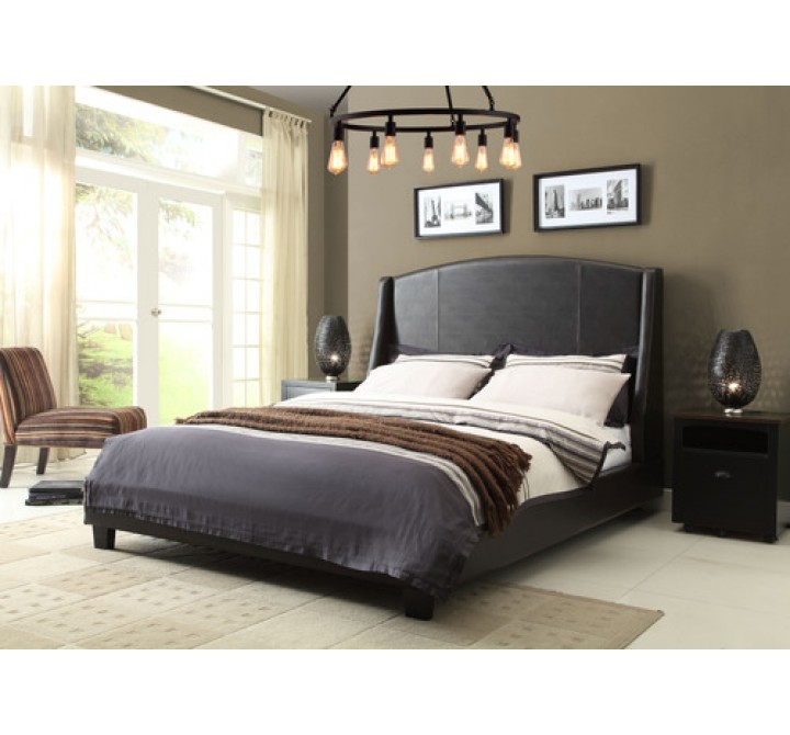 Diamond Sofa Laurent Queen Bed with Vintage Wings in Buff Grey Leatherette Finish 