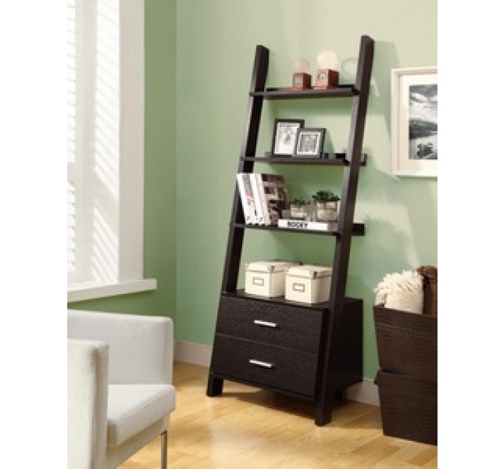 Monarch Specialties Cappuccino 69"H Ladder Bookcase With 2 Storage Drawers