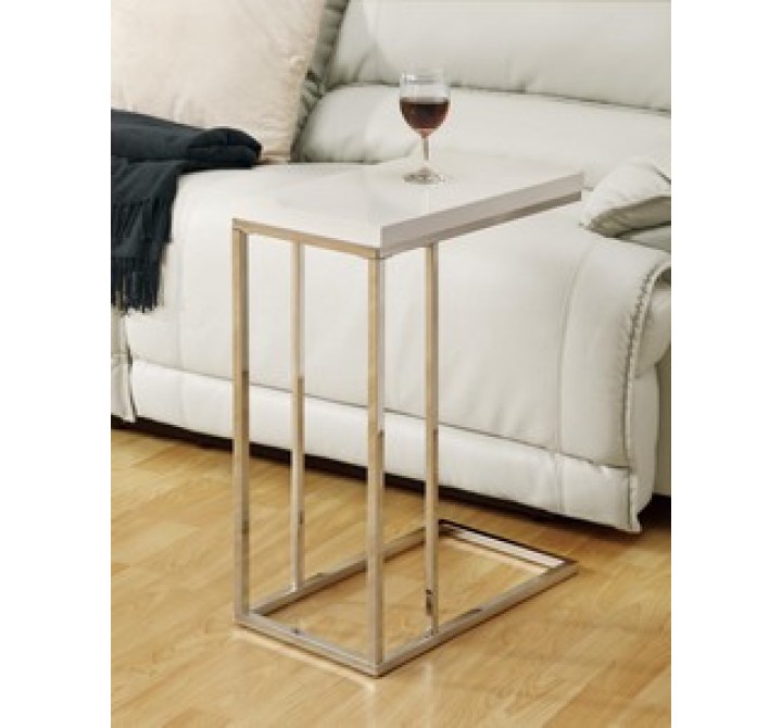Monarch Specialties Glossy White Hollow-Core / Chrome Metal Accent Table