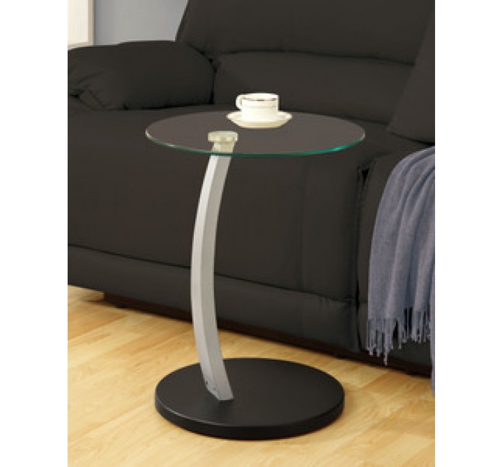 Monarch Specialties Black / Silver Bentwood Accent Table With Tempered Glass