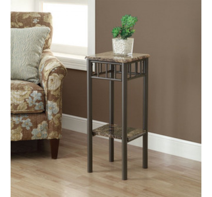 Monarch Specialties Capuccino Marble / Bronze Metal Plant Stand