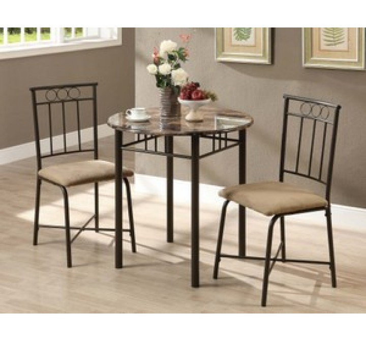 Monarch Specialties Cappuccino Marble / Bronze Metal 3pcs Bistro Set