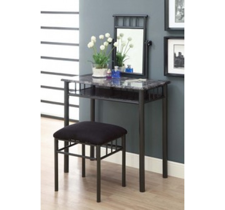 Monarch Specialties Grey Marble / Charcoal Metal 2pcs Vanity Set
