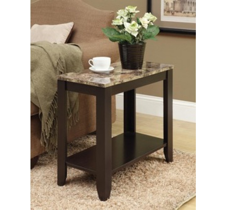 Monarch Specialties Cappuccino / Marble Top Accent Side Table