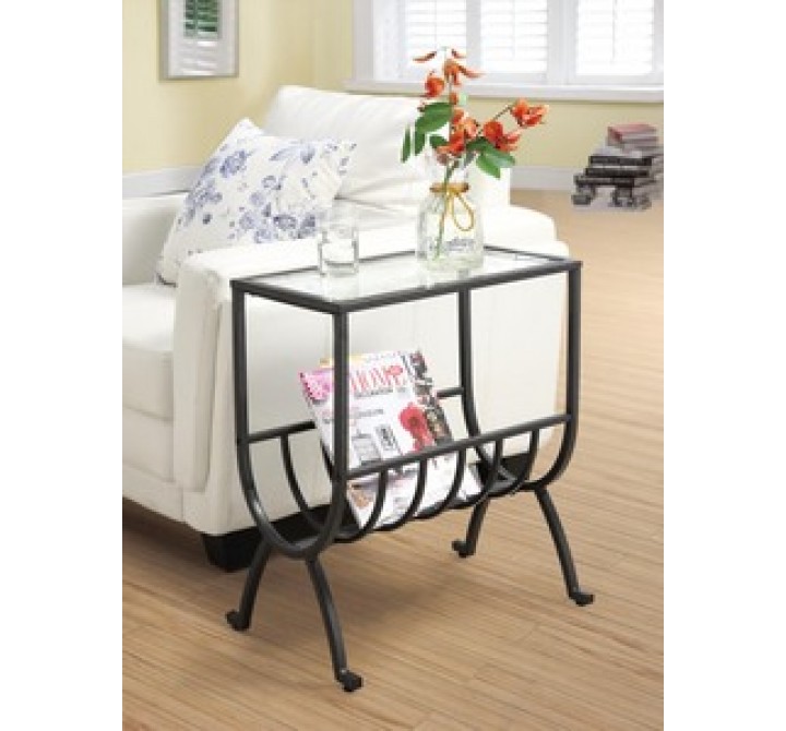 Monarch Specialties Stardust Brown Metal Magazine Table With Tempered Glass