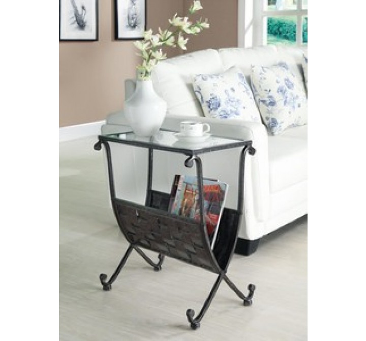 Monarch Specialties Black / Taupe Mix Metal Magazine Table W/ Tempered Glass