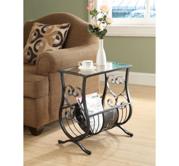 Monarch Specialties Satin Black Metal Magazine Table With Tempered Glass