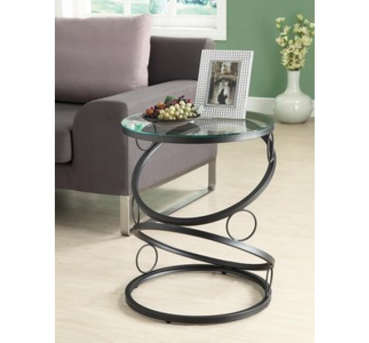Monarch Specialties Matte Black Metal Accent Table With Tempered Glass