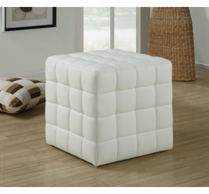 Monarch Specialties White Leather-Look Ottoman