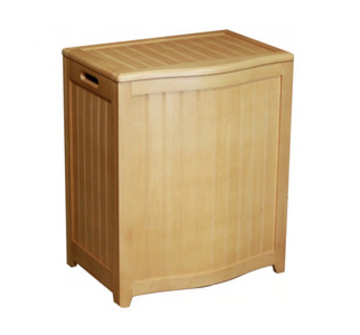 Natural Finished Bowed Front Laundry Wood Hamper