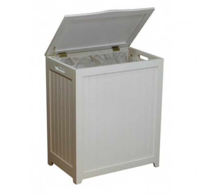 White Finished Rectangular Laundry Wood Hamper 