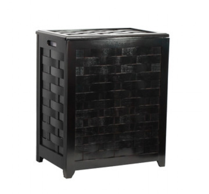 Oceanstar Mahogany Finished Rectangular Veneer Laundry Wood Hamper with Interior Bag