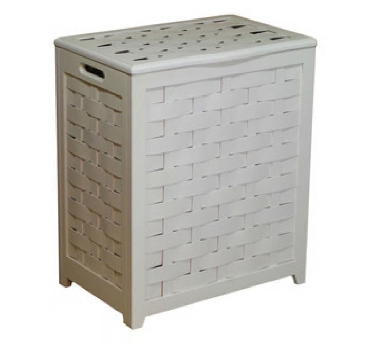 Oceanstar White Finished Rectangular Veneer Laundry Wood Hamper with Interior Bag