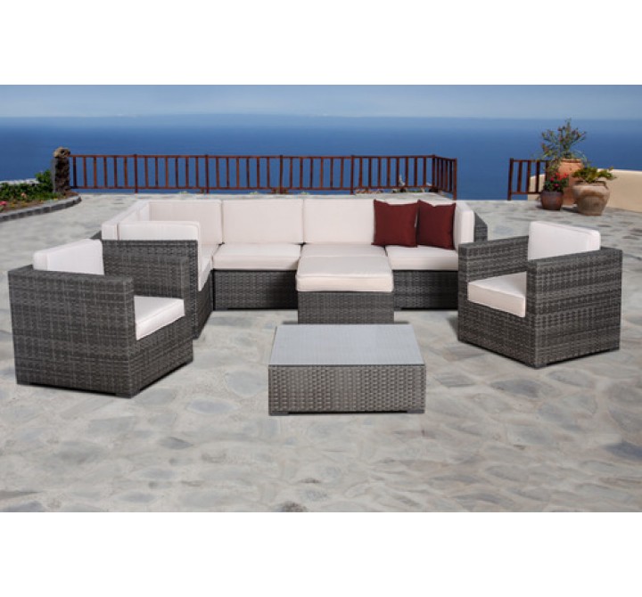 International Home Miami Atlantic Southampton 9 pc Grey Wicker Seating Set with Cushions