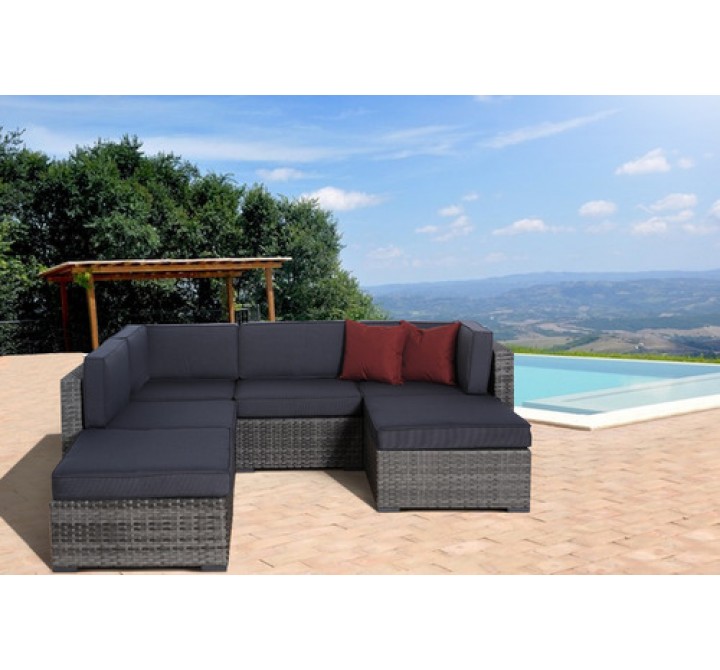 International Home Miami Atlantic Clermont 6 pc Grey Wicker Seating Set with Cushions