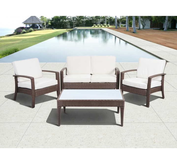 International Home Miami Atlantic Florida Deluxe 4-Piece Wicker Patio Conversation Set with Cushions