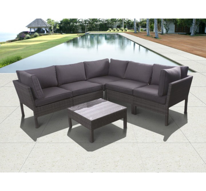 International Home Miami Atlantic Infinity 6 piece Wicker Patio Seating Set Grey with Grey Cushions