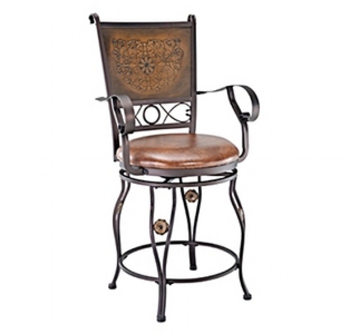 Powell Big and Tall Copper Stamped Back Counter Stool with Arms