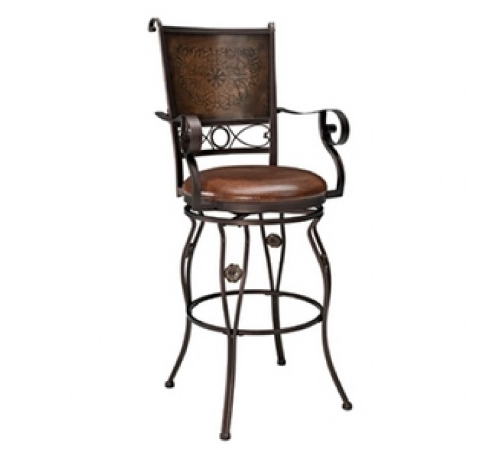 Powell Big and Tall Copper Stamped Back Barstool with Arms