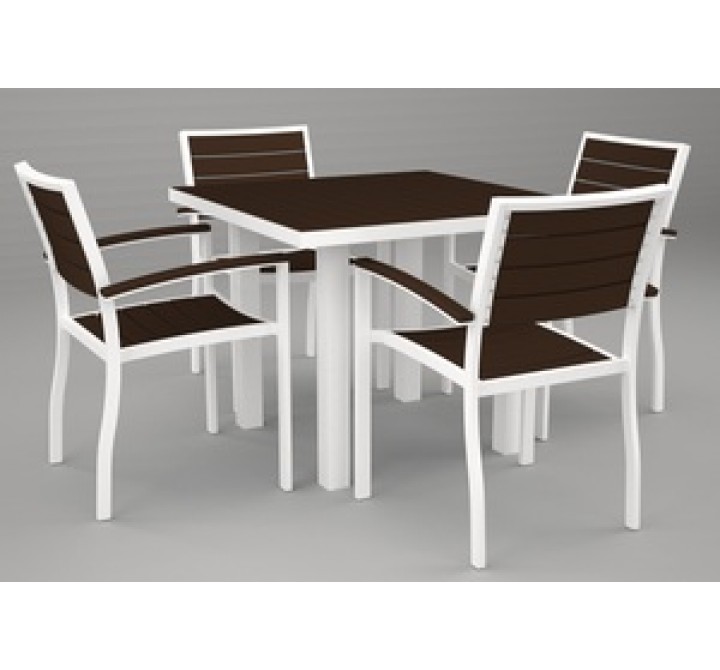 Poly-Wood Euro 5-Pc. Dining Set in White Aluminum Frame / Mahogany
