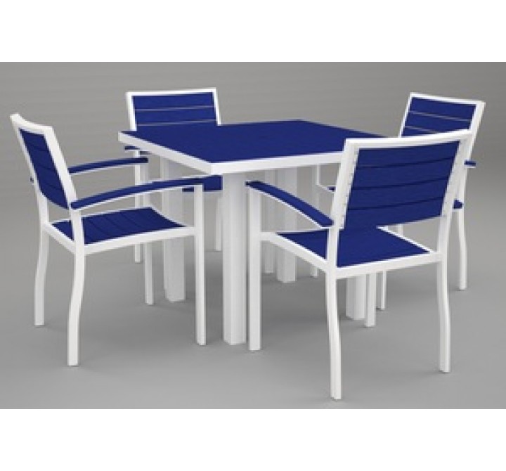 Poly-Wood Euro 5-Pc. Dining Set in White Aluminum Frame / Pacific Blue