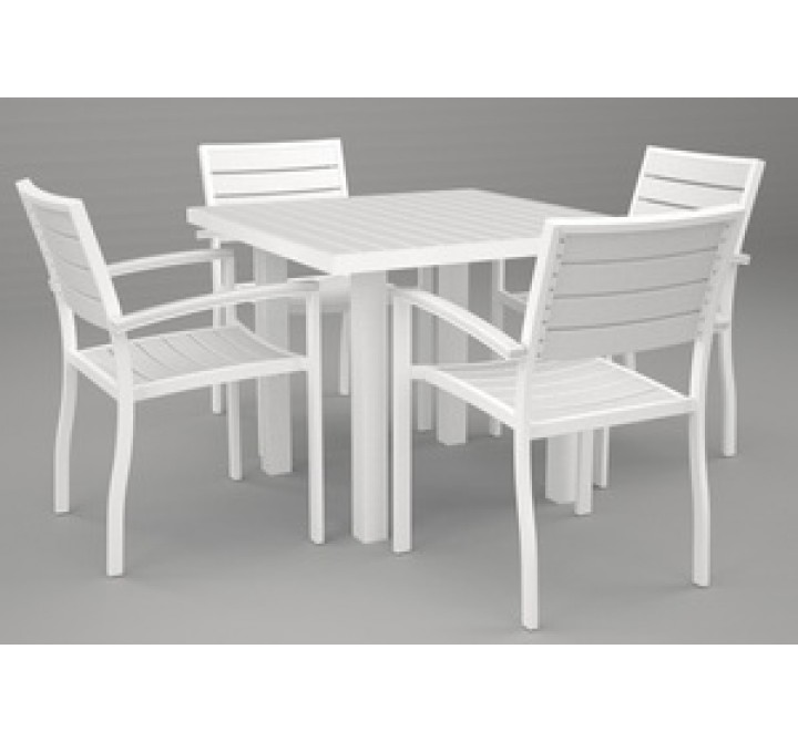 Poly-Wood Euro 5-Pc. Dining Set in White Aluminum Frame / White